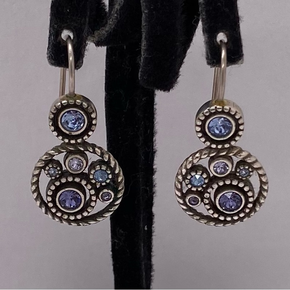 Unsigned Patricia Locke Silver Tone and Purple Drop Earrings